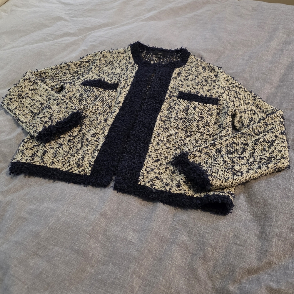 J. Crew Navy and Cream Textured Cardigan - Picture 5 of 12